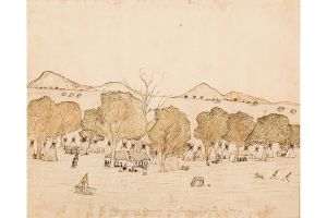 Ledger Drawing “Kiowa Camp in Indian Territory” P4322-222
